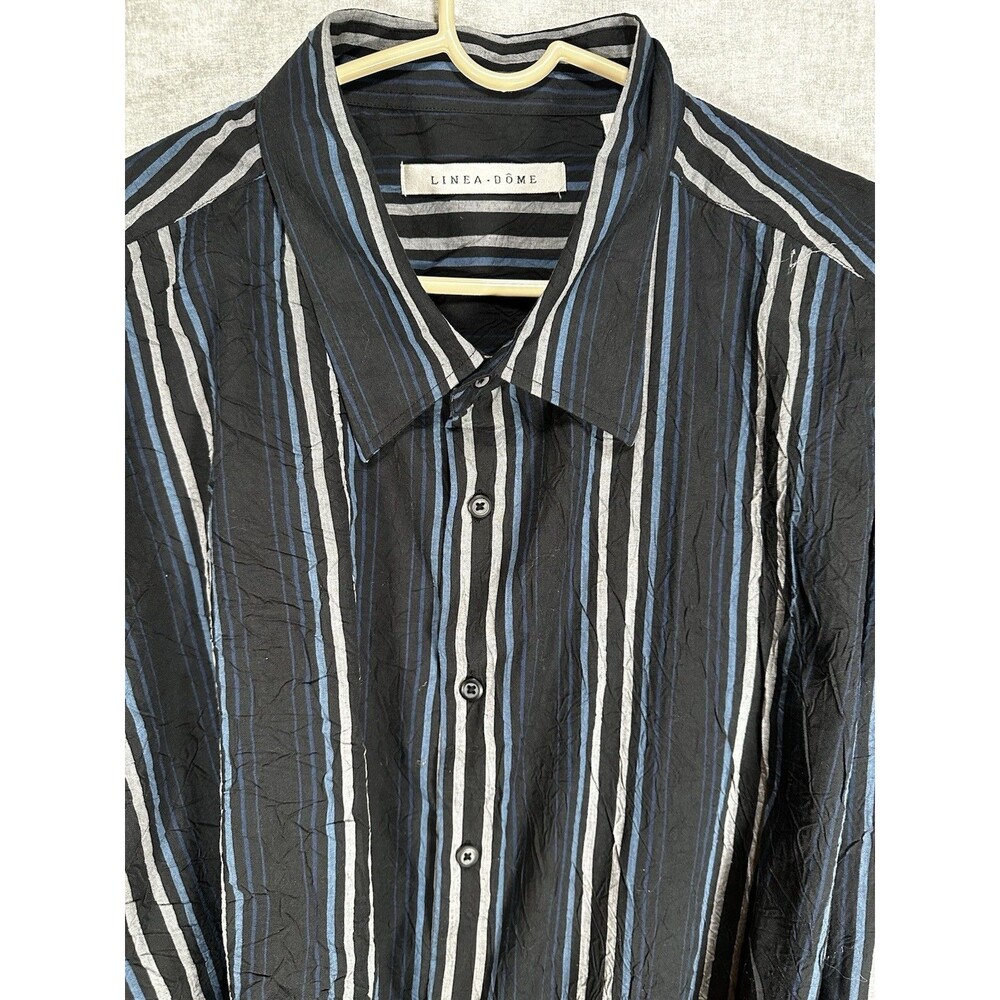 Linea Dome Mens Big & Tall Button Up Shirt Sz 4 XL Black  & Blue Stripes
